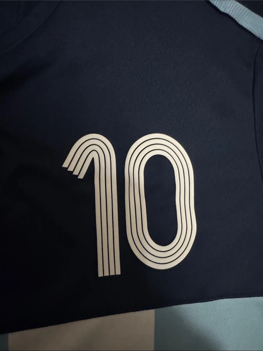adidas Men’s Navy Blue Soccer Jersey with Light Blue and White Accents